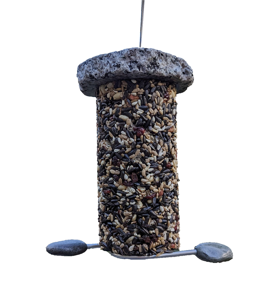 Feast Lifetime Seed Cylinder Bird Feeder, made from Reclaimed Granit Sea Stones