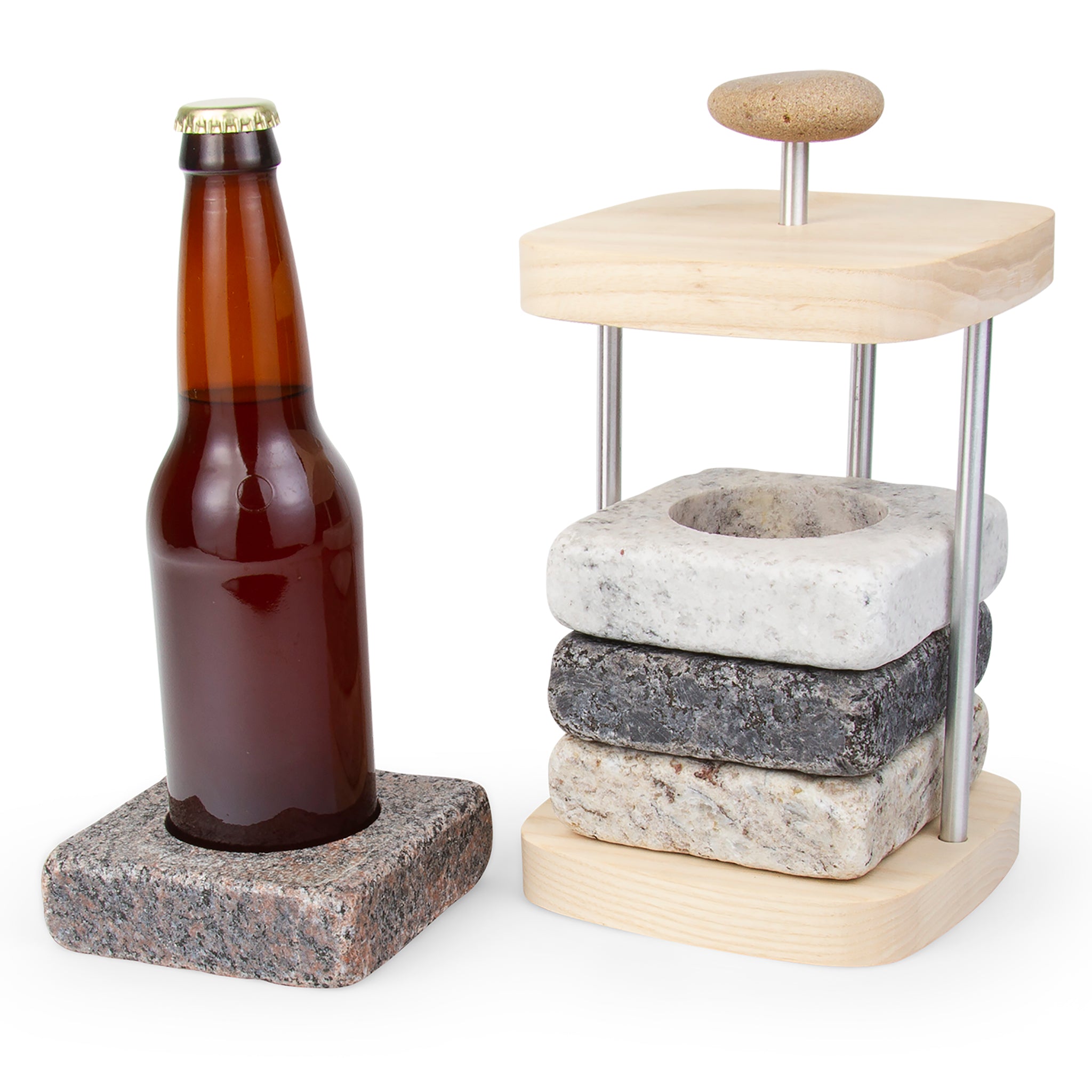 Bottle Chilling Coasters with Hardwood Caddy – Sea Stones