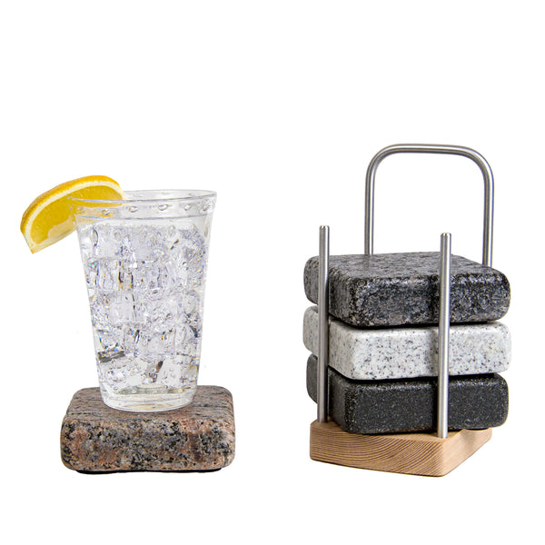 Mighty Coasters Granite Coasters with Hardwood Ash Caddy and Drink