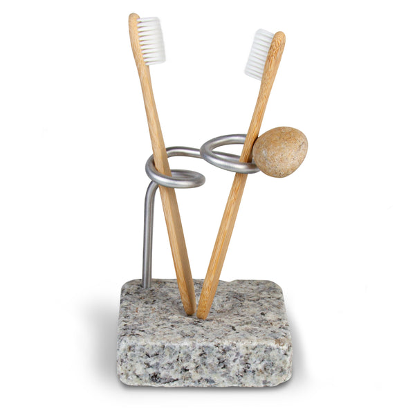 Encircle Granite Toothbrush Holder with Toothbrushes